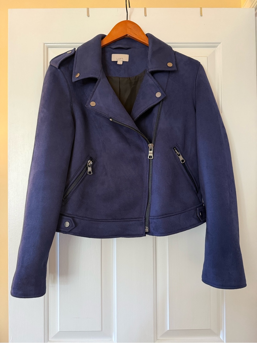 LOFT Deep Navy Faux Suede Moto Jacket
